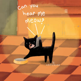 A cat shouting into an old cell phone about an empty food dish.